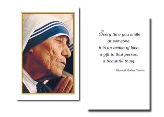 Saint Teresa of Calcutta Holy Card with Smile Message