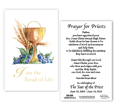 Chalice and Wheat Holy Card with Year of the Priest Prayer