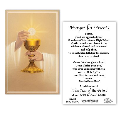 Golden Chalice Holy Card with the Year of the Priest Prayer