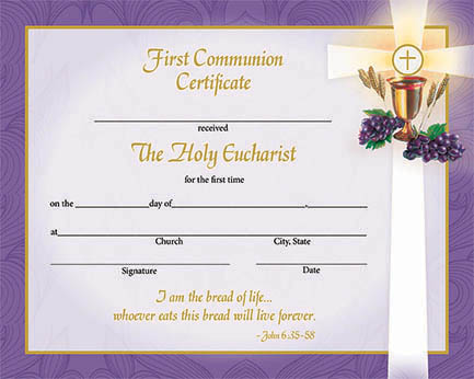 Inspirational Communion Certificate