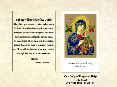 Our Lady of Perpetual Help Holy Card with Disaster Message