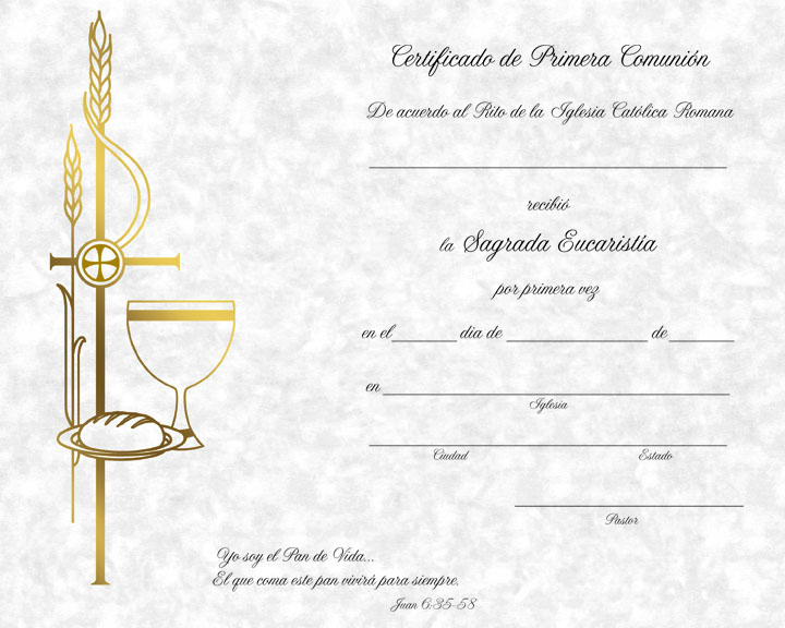 First Communion Spanish Certificate